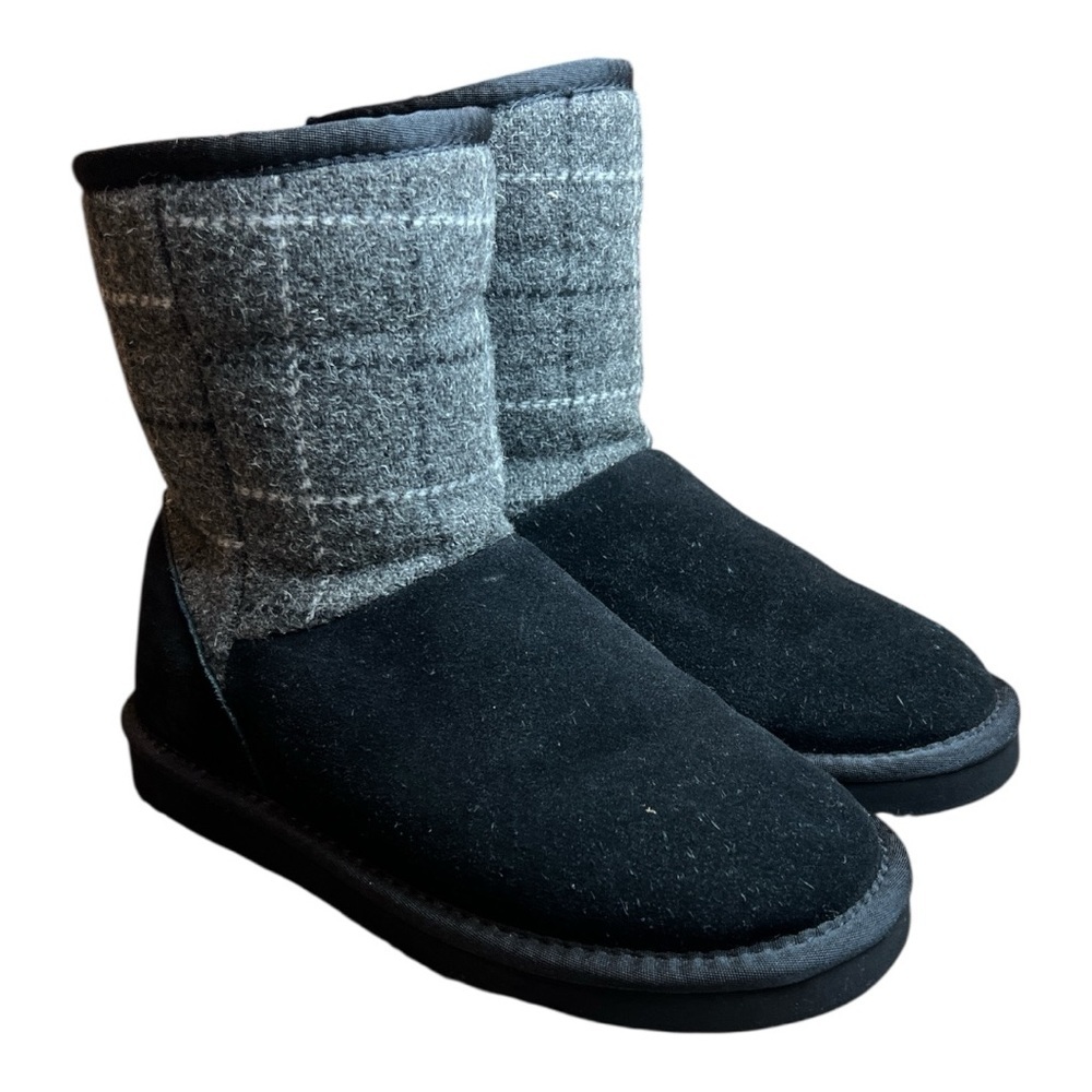 Lamo Wembley Black/Grey Suede Faux Fur Lining Ankle Winter Boots SZ 7 New